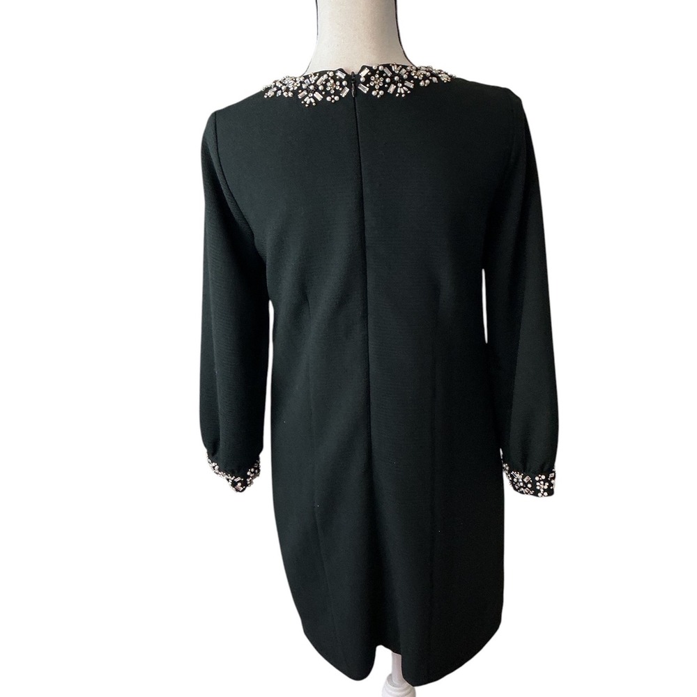 J.Crew Black Embellished Crystal Pearl Neck Shift Dress Long Sleeve Womens 0 - Picture 3 of 10
